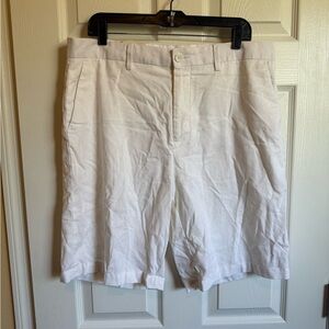 Paradise Shores White/Off White mens linen-blend flat-front chino Shorts Size 36